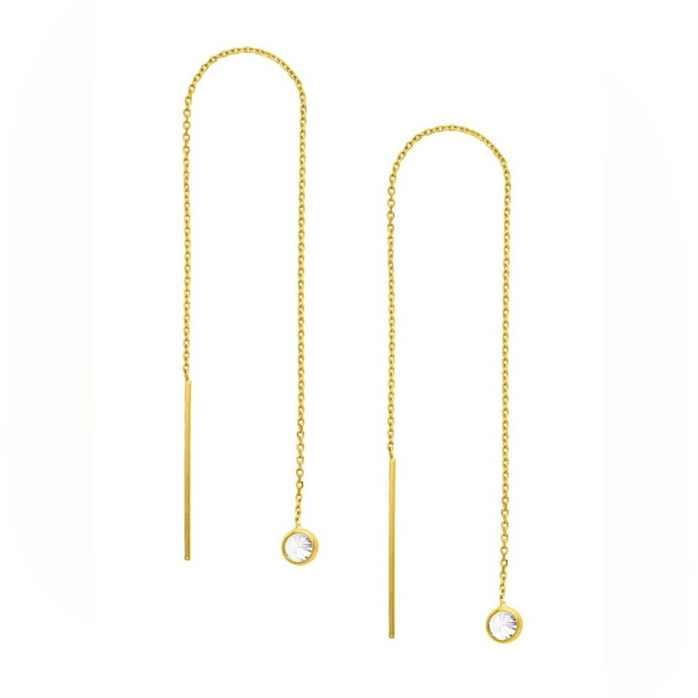 Saks Fifth Avenue 14K Gold Threader Earrings Crystal Bezel NWT in Saks Box